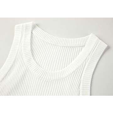 Klousilover Womens Ribbed Tank Tops Summer Scoop Neck Slim Knit Camisole Casual Sleeveless Racerback Shirts White