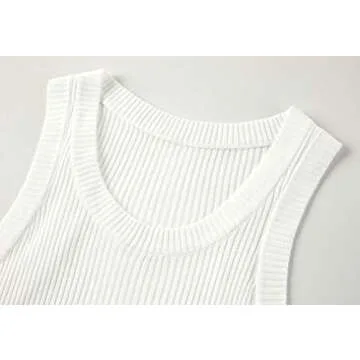 Klousilover Womens Ribbed Tank Tops Summer Scoop Neck Slim Knit Camisole Casual Sleeveless Racerback Shirts White