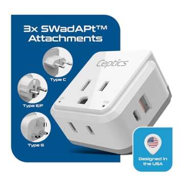 Ceptics European Plug Travel Adapter - Fast Charging Everywhere
