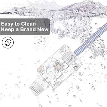 Cute Flowers DIY Protectors Cable Protector for iPhone Charger,Elegant White Camellia Pattern,Data Cable USB Charger Data Line Earphone Wire Saver for iPhone X 13 12 11 Pro Max