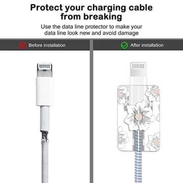 Cute Flowers DIY Protectors Cable Protector for iPhone Charger,Elegant White Camellia Pattern,Data Cable USB Charger Data Line Earphone Wire Saver for iPhone X 13 12 11 Pro Max