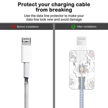 Cute Flowers DIY Protectors Cable Protector for iPhone Charger,Elegant White Camellia Pattern,Data Cable USB Charger Data Line Earphone Wire Saver for iPhone X 13 12 11 Pro Max