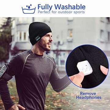 Bluetooth Hat Beanie, Mens Gifts, Music Hat with Wireless Bluetooth V5.0 Winter Hat Built-in HD Stereo Speakers & Microphone with Rechargeable USB for Winter Outdoor Sports (Fashion Cuffed Beanie)
