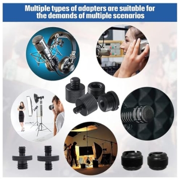 13 Pack Microphone Stand Adapter Screws with Extension Tube, Black Aluminum Alloy, 3/8 to 5/8 and 1/...