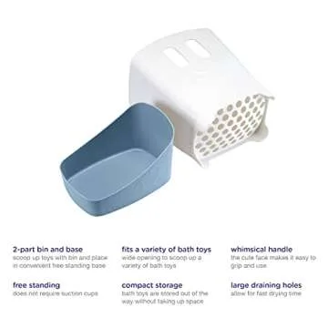 Ubbi Stand Up Bath Toy Storage Organizer, Bath Caddy with Removable Drying Rack Bin for Toddlers and Baby, Cloudy Blue