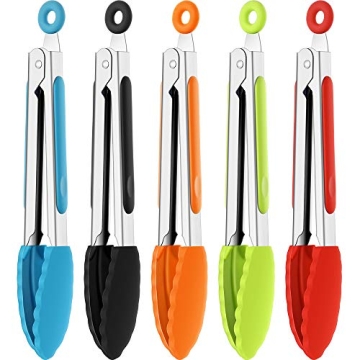 Mudder 5 Pcs Mini Silicone Tongs – Colorful 7 Inch Kitchen Helpers for Cooking or Serving