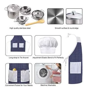 KODATEK Play Kitchen Accessories, Kids Kitchen Pretend Play Toys, Kitchen Set with Stainless Steel Cooking Utensils Cookware Pots and Pans Set Healthy Vegetables, Knife, Apron, Little Chef Boys Girls