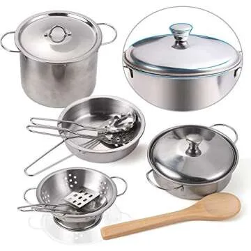 KODATEK Play Kitchen Accessories, Kids Kitchen Pretend Play Toys, Kitchen Set with Stainless Steel Cooking Utensils Cookware Pots and Pans Set Healthy Vegetables, Knife, Apron, Little Chef Boys Girls