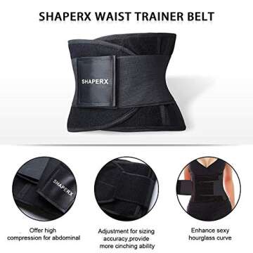 SHAPERX Waist Trainer Belt for Women Waist Trimmer Workout Fitness Back Support Belts, SZ8002-New-Black-M