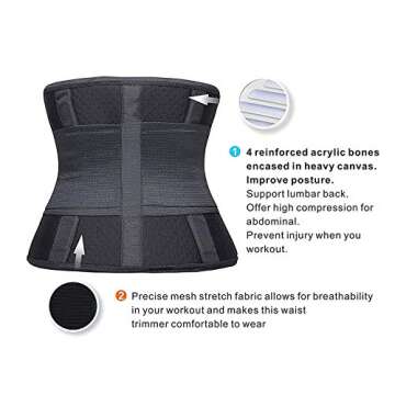 SHAPERX Waist Trainer Belt for Women Waist Trimmer Workout Fitness Back Support Belts, SZ8002-New-Black-M