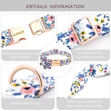 LEJGEQR Floral Girl Dog Collar,Cotton Dog Collars for Dogs Female Dog Collar with Flower Fall Cute Dog Collars with Quick Release Buckle Puppy Collars Pet Dog Collar for Small Medium Large Dogs
