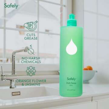 Safely Liquid Dish Soap - Removes Tough Stains and Baked-on Messes, Cuts Grease - Biodegradable Formula -Safe for Baby Bottles - 16 Fl Oz - Pack of 6, 96 Fl Oz in Total
