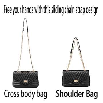 ANT EXPEDITION Small Quilted Shoulder Purses and Handbags for Women Trendy Design Crossbody Bags with Sliding Gold Chain Strap (Black)