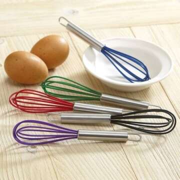 Lillian Vernon Colorful Mini Silicone Whisks Set – 5-Piece Rainbow Kitchen Utensils for Cooking, B...