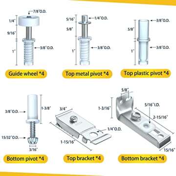 Bi-fold Door Hardware Repair Kit - 4 Pack Closet Door Hardware Set for 24 36 72 inch Track Folding D...