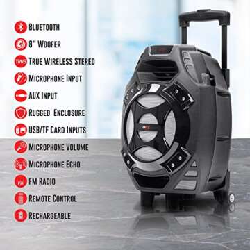 QFX PBX-61081 Portable Speaker | 8" Woofer, Bluetooth, 400W