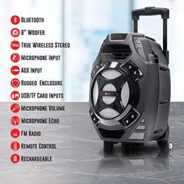 QFX PBX-61081 Portable Speaker | 8" Woofer, Bluetooth, 400W