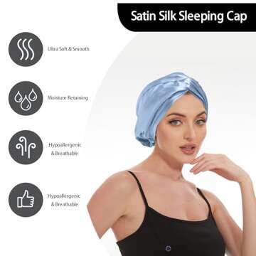 Adjustable Silk Satin Bonnet for Sleeping Hair Wrap, Double Layer Sleep Cap, Night Turban for Large ...