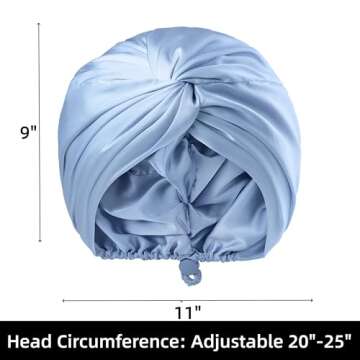 Adjustable Silk Satin Bonnet for Sleeping Hair Wrap, Double Layer Sleep Cap, Night Turban for Large Long Curly Braid Women Men Hair - Aqua Sky Blue