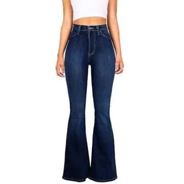 TTFIFENG Flare Jeans for Women, Women's High Waist Stretch Bell Bottom Jeans Black Flare Bootcut Den...