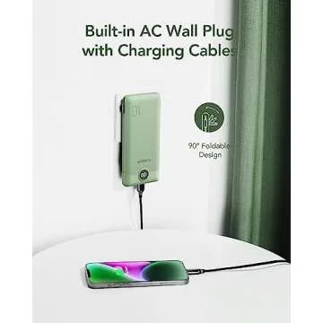 VEGER Portable Charger for iPhone Built in Cables and Wall Plug, 10000mah Slim Fast Charging USB C Power Bank, Travel Essential Battery Pack Compatible with iPhones, iPad, Samsung More Devices(Green)