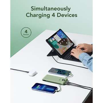 VEGER Portable Charger for iPhone Built in Cables and Wall Plug, 10000mah Slim Fast Charging USB C Power Bank, Travel Essential Battery Pack Compatible with iPhones, iPad, Samsung More Devices(Green)