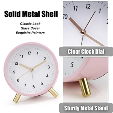 AOLOX 4.5" Quiet Analog Alarm Clock with Backlight
