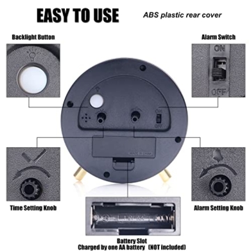 AOLOX 4.5" Quiet Analog Alarm Clock with Backlight