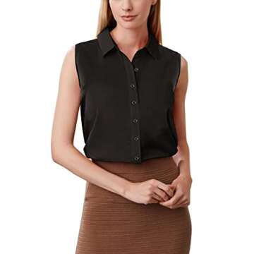 Zeagoo Women's Black Button Down V Neck Tank Tops Loose Casual Office Sleeveless Shirts Blouses