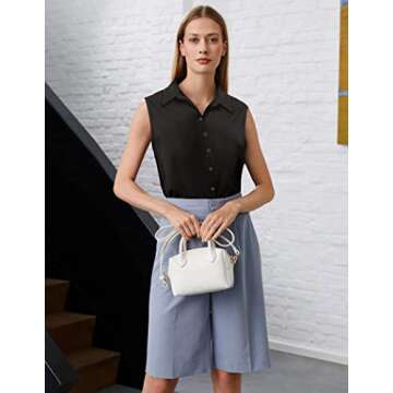 Zeagoo Women's Black Button Down V Neck Tank Tops Loose Casual Office Sleeveless Shirts Blouses