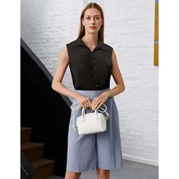 Zeagoo Women's Black Button Down V Neck Tank Tops Loose Casual Office Sleeveless Shirts Blouses