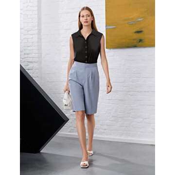 Zeagoo Women's Black Button Down V Neck Tank Tops Loose Casual Office Sleeveless Shirts Blouses