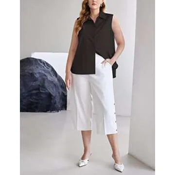 Zeagoo Women's Black Button Down V Neck Tank Tops Loose Casual Office Sleeveless Shirts Blouses