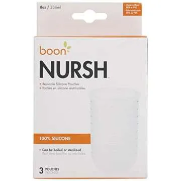 Boon Nursh Reusable Replacement Pouch with Collapsible Silicone Pouch Design - Everyday Baby Essentials - Stage 2 Medium Flow Baby Bottles - Gray - 8 Oz