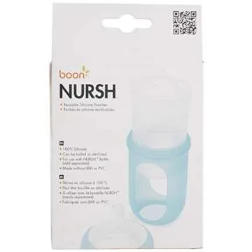 Boon Nursh Reusable Replacement Pouch with Collapsible Silicone Pouch Design - Everyday Baby Essentials - Stage 2 Medium Flow Baby Bottles - Gray - 8 Oz