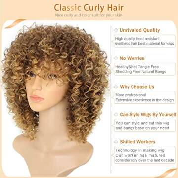 Ailwelia Blonde Curly Wigs for Women's Fashion Hair Extensions Ombre Color Afro Kinky Curly Wig Hair...
