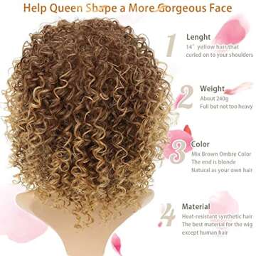 Ailwelia Blonde Curly Wigs for Women's Fashion Hair Extensions Ombre Color Afro Kinky Curly Wig Hairstyle Look Same with Human Hair Hert Resistant Fiber Wig Brown Ombre to Blonde Color Hair Wig …