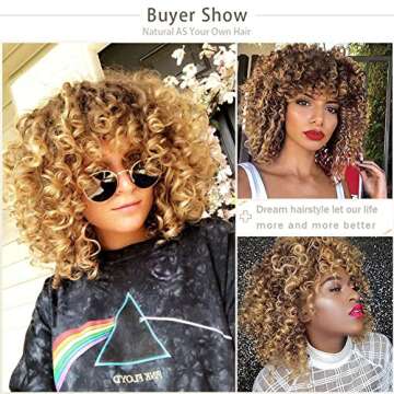 Ailwelia Blonde Curly Wigs for Women's Fashion Hair Extensions Ombre Color Afro Kinky Curly Wig Hairstyle Look Same with Human Hair Hert Resistant Fiber Wig Brown Ombre to Blonde Color Hair Wig …