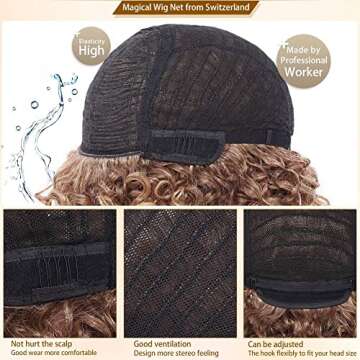 Ailwelia Blonde Curly Wigs for Women's Fashion Hair Extensions Ombre Color Afro Kinky Curly Wig Hairstyle Look Same with Human Hair Hert Resistant Fiber Wig Brown Ombre to Blonde Color Hair Wig …