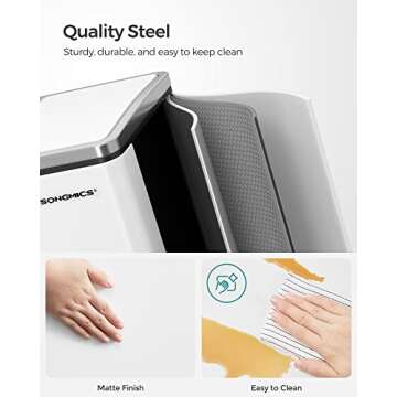 SONGMICS Trash Can, 3 x 4.8 Gallon Garbage Can, 14.4 Gallon Recycle Bin with Soft-Close Lids, Pedals, and Inner Buckets for Kitchen, Stainless Steel, White ULTB154W01