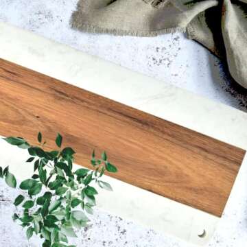 J QUATTUOR Acacia Wood and White Marble Mosaic Cheese Board, Cutting Board, Serving Tray, Charcuterie Platter for Cheese, Fruit, Meat, Rectangular