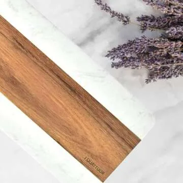 J QUATTUOR Acacia Wood and White Marble Mosaic Cheese Board, Cutting Board, Serving Tray, Charcuterie Platter for Cheese, Fruit, Meat, Rectangular