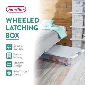 Sterilite 4-Pack Latching Box, Under Bed Storage Bins with Lids, Clear Plastic, 56 Quart