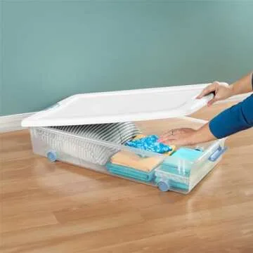 Sterilite 4-Pack Latching Box, Under Bed Storage Bins with Lids, Clear Plastic, 56 Quart