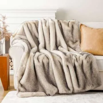 BATTILO HOME Luxury Fluffy Faux Fur Throw Blanket, Cozy Warm Fur Blanket for Couch Sofa, Plush Fuzzy...