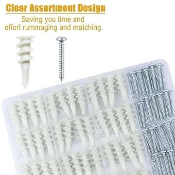 KURUI #8 Self Drilling Drywall Anchors, 100PCs Dry Wall Anchors and Screws Kit for Hanging Sheetrock, 50 Self-Tapping Plastic Drywall Hangers 50 Sheet Rock Screws, Heavy Duty 75LB Hanging