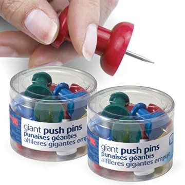 Officemate Giant Push Pins - Assorted Colors, 1.5"