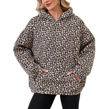 Eutten Womens Leopard Print Hoodie Oversized Cheetah Print Hooded Sweatshirt Y2k Graphic Hoodies Str...