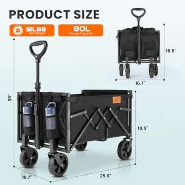 Uyittour Collapsible Wagon Cart Foldable with 220lbs Weight Capacity, Lightweight Portable Folding U...