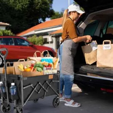 Uyittour Collapsible Wagon Cart Foldable with 220lbs Weight Capacity, Lightweight Portable Folding Utility Grocery Shopping Cart with Wheels for Camping Sports Beach and Shopping